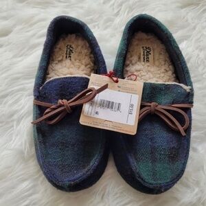 NWT DLUXE BY DEARFOAMS BRAYDON MOCCASIN SLIPPERS SIZE US 7-8 (TODDLERS)